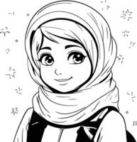 Arábica niña en hijab en negro y blanco. vector