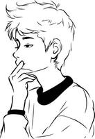 sketch of a young man thinking in black and white vector