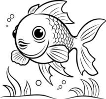 negro y blanco dibujos animados ilustración de linda pescado animal personaje para colorante libro vector