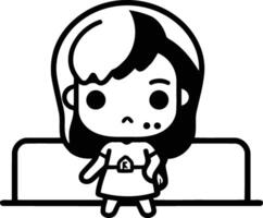 Cute Girl Sitting on Sofa Cartoon Character Illustration. vector