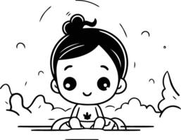 Cute little girl in swimming pool. Cartoon style. vector