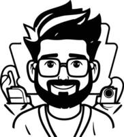 Hipster man in glasses and with beard. vector