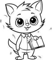 Black and White Cartoon Illustration of Cute Cat Student Character for Coloring Book vector