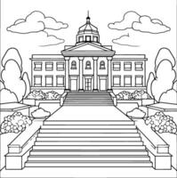 Black and white illustration of the building of the State Capitol in Washington DC. vector