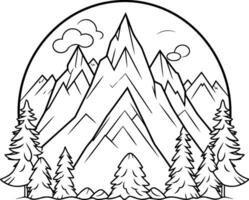 Mountains and coniferous forest. Hand drawn illustration. vector