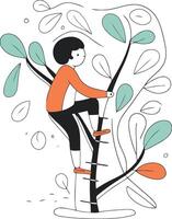 illustration of a girl climbing on a tree. Flat style. vector