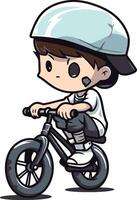 Boy in helmet riding a bicycle on white background. vector