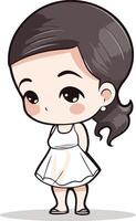 Cute little girl with long hair in white dress. vector