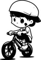 Boy in helmet riding a bicycle on white background. vector