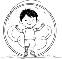 Cute little boy running in the circle. Hand drawn illustration. vector