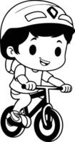 Biker boy riding bicycle. Cute cartoon character illustration. vector