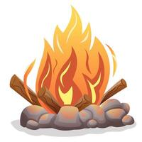 campfire with wood and stone, bonfire illustration vector