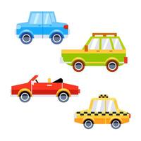un conjunto de carros en un linda dibujos animados plano estilo. vector