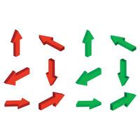 flechas en diferente direcciones. rojo y verde vector