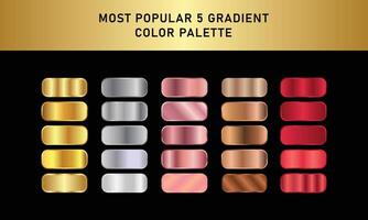 Most popular Five gradient top 36 Beautiful Gradients Color set. Chrome, texture, surface, and background template for screen, mobile, digital, and web. Metallic and chromium shade combination vector