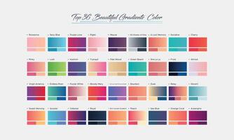 Most popular Five gradient top 36 Beautiful Gradients Color set. Chrome, texture, surface, and background template for screen, mobile, digital, and web. Metallic and chromium shade combination vector