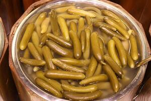 Pickled and salted vegetables are sold at a city bazaar in Israel. photo