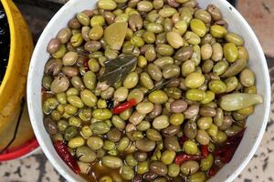 Pickled and salted vegetables are sold at a city bazaar in Israel. photo