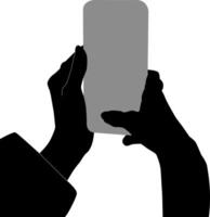 Silhouette hand holding phone vector