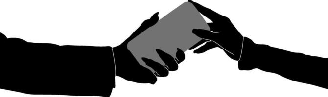 Silhouette hand holding phone vector