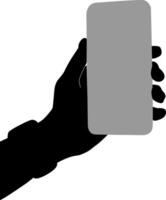 Silhouette hand holding phone vector