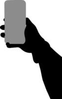 Silhouette hand holding phone vector