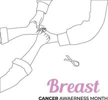 one line drawing hand ribbon with breast cancer awareness month vector