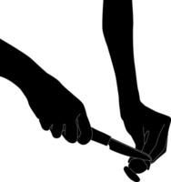 Silhouette hand holding food cutter knief vector