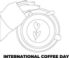 one line drawing hand holding coffee mug vector