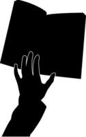 Silhouette hand holding book vector