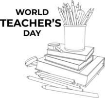 one line drawing world teacher's day vector