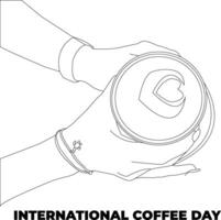 one line drawing hand holding coffee mug vector