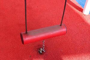 Items for games and sports on the playground in the city park. photo