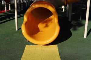 Items for games and sports on the playground in the city park. photo