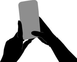 Silhouette hand holding phone vector