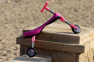 Items for games and sports on the playground in the city park. photo