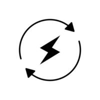 Lightning electric icon. Simple solid style. Bolt with recycling rotation arrow sign, circle, capacity, renewable energy concept. Silhouette, glyph symbol. isolated. vector