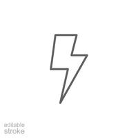 Lightning, electric power icon. Simple outline style. Thunder electricity, flash bolt, speed, thunderbolt, blitz, energy concept. Thin line symbol. isolated. Editable stroke. vector