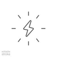 Lightning bolt icon. Simple outline style. Electricity, flash, thunder, spark, shock, light, power, thunderbolt, energy concept. Thin line symbol. isolated. Editable stroke. vector