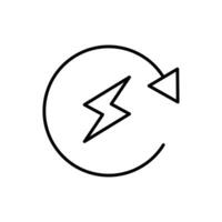 Recharge electric power icon. Simple outline style. Wattage, charger, arrow, thunder, pile, lightning, thunderbolt, energy concept. Thin line symbol. isolated. vector