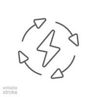 Renewable energy icon. Simple outline style. Cycle, electricity, design, arrow, circle, lightning, electrical, recycle energy concept. Thin line symbol. isolated. Editable stroke. vector