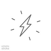 Lightning bolt icon. Simple outline style. Electricity, flash, thunder, spark, shock, light, power, thunderbolt, energy concept. Thin line symbol. isolated. Editable stroke. vector