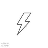 Lightning, electric power icon. Simple outline style. Thunder electricity, flash bolt, speed, thunderbolt, blitz, energy concept. Thin line symbol. isolated. Editable stroke. vector