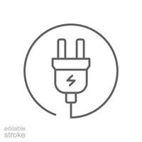 Electric plug icon. Simple outline style. Electrical socket, power, connect, cord, electro, electrician, cable, wire, energy concept. Thin line symbol. isolated. Editable stroke. vector