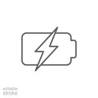 Battery charging icon. Simple outline style. Phone battery, mobile, charger, electric, power, lightning, technology, energy concept. Thin line symbol. isolated. Editable stroke. vector