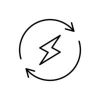 Lightning electric icon. Simple outline style. Bolt with recycling rotation arrow sign, circle, capacity, renewable energy concept. Thin line symbol. isolated. vector