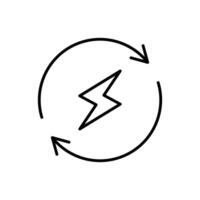 Lightning electric icon. Simple outline style. Bolt with recycling rotation arrow sign, circle, capacity, renewable energy concept. Thin line symbol. isolated. vector