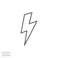 Lightning, electric power icon. Simple outline style. Thunder electricity, flash bolt, speed, thunderbolt, blitz, energy concept. Thin line symbol. isolated. Editable stroke. vector