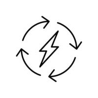 Renewable energy icon. Simple outline style. Cycle, electricity, design, arrow, circle, lightning, electrical, recycle energy concept. Thin line symbol. isolated. vector