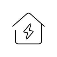 Home electrification icon. Simple outline style. House with lightning bolt, electric, construction, light, building, energy concept. Thin line symbol. isolated. vector